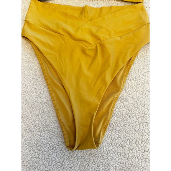 Aerie Mustard Yellow Bikini Set S Top M Bottom High Waisted Cheeky - Picture 10 of 10